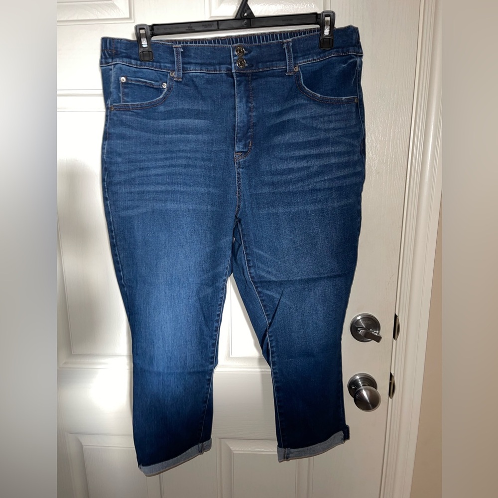 Terra & Sky Women's Plus Size Curvy Capri Pants - Dark Wash - size 1X (16W-18W)